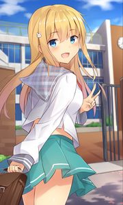 Preview wallpaper girl, schoolgirl, smile, gesture, anime