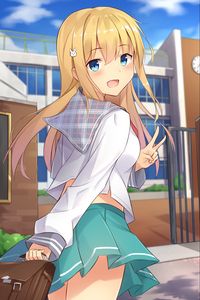 Preview wallpaper girl, schoolgirl, smile, gesture, anime