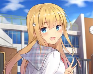 Preview wallpaper girl, schoolgirl, smile, gesture, anime