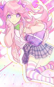 Preview wallpaper girl, schoolgirl, smile, anime, art, pink