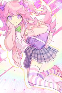 Preview wallpaper girl, schoolgirl, smile, anime, art, pink