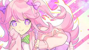 Preview wallpaper girl, schoolgirl, smile, anime, art, pink