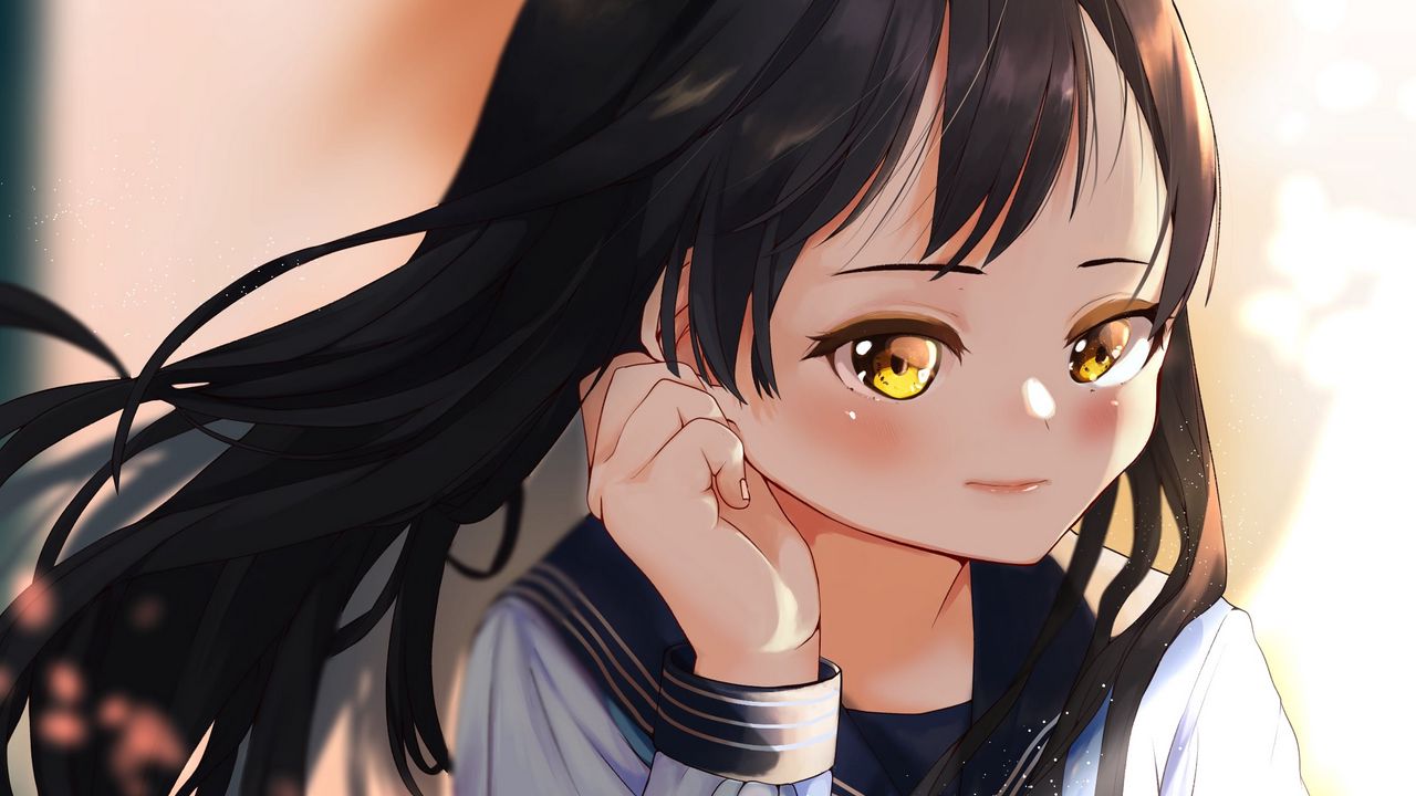 Wallpaper girl, schoolgirl, smile, anime