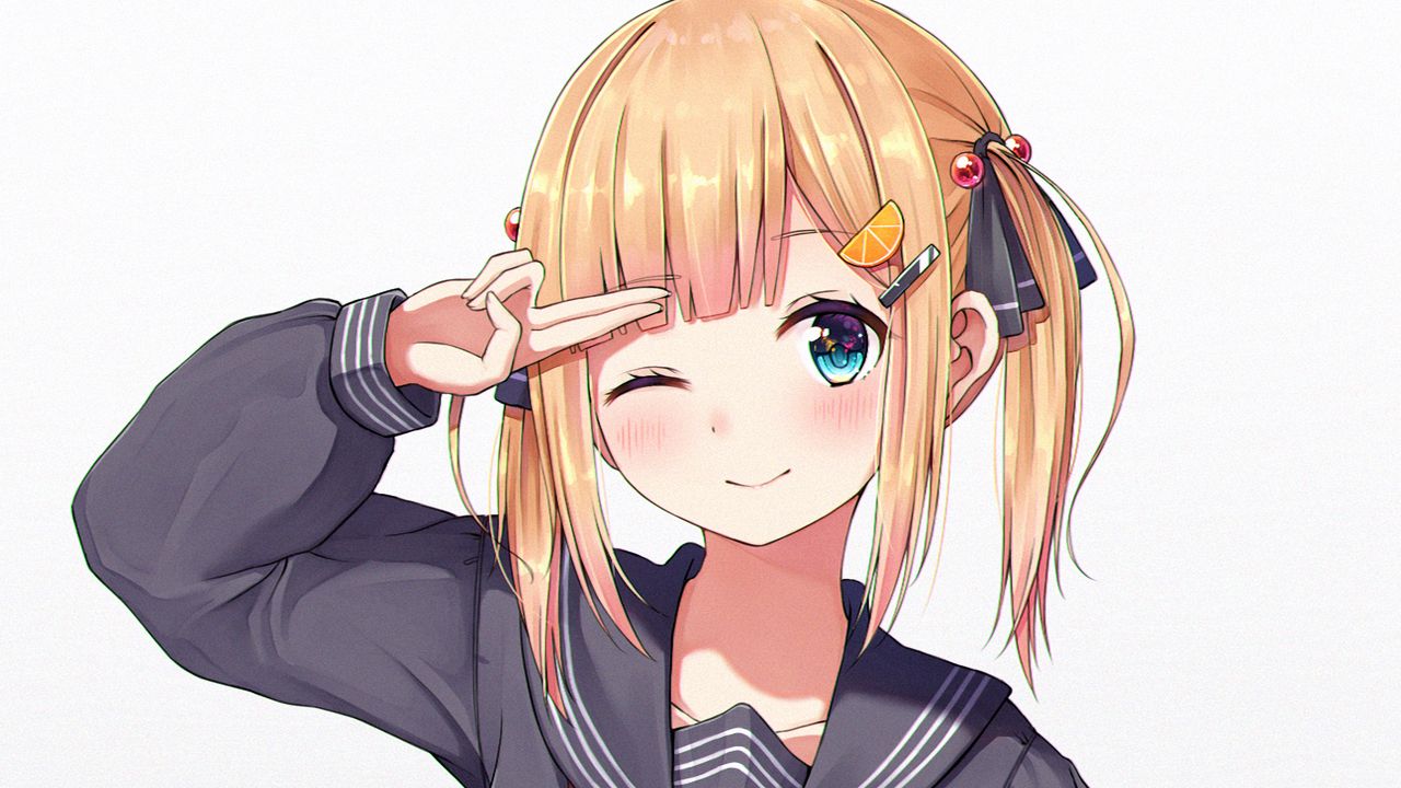 Wallpaper girl, schoolgirl, smile, gesture, anime, art