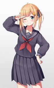 Preview wallpaper girl, schoolgirl, smile, gesture, anime, art