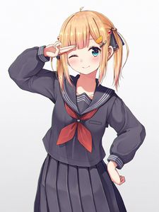 Preview wallpaper girl, schoolgirl, smile, gesture, anime, art