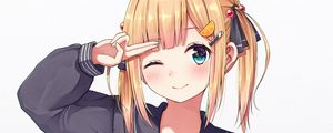 Preview wallpaper girl, schoolgirl, smile, gesture, anime, art