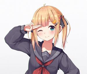 Preview wallpaper girl, schoolgirl, smile, gesture, anime, art