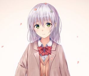 Preview wallpaper girl, schoolgirl, smile, butterfly, anime, art