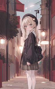 Preview wallpaper girl, schoolgirl, street, anime, art