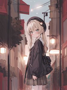 Preview wallpaper girl, schoolgirl, street, anime, art