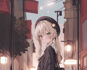 Preview wallpaper girl, schoolgirl, street, anime, art