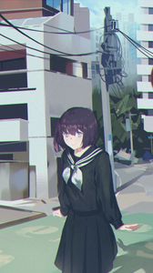 Preview wallpaper girl, schoolgirl, street, anime