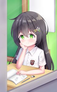 Preview wallpaper girl, schoolgirl, study, anime