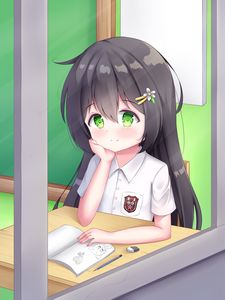 Preview wallpaper girl, schoolgirl, study, anime