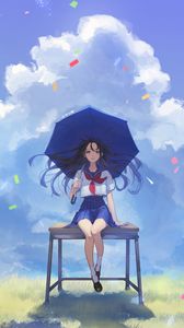 Preview wallpaper girl, schoolgirl, umbrella, anime, art