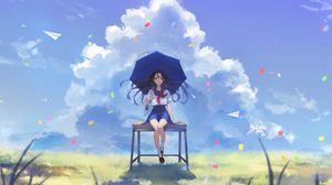 Preview wallpaper girl, schoolgirl, umbrella, anime, art