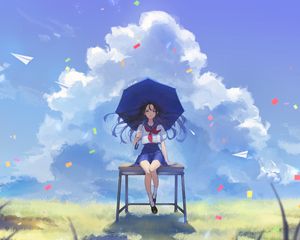 Preview wallpaper girl, schoolgirl, umbrella, anime, art