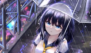 Preview wallpaper girl, schoolgirl, umbrella, rain, anime