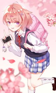 Preview wallpaper girl, schoolgirl, uniform, gesture, anime