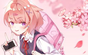 Preview wallpaper girl, schoolgirl, uniform, gesture, anime