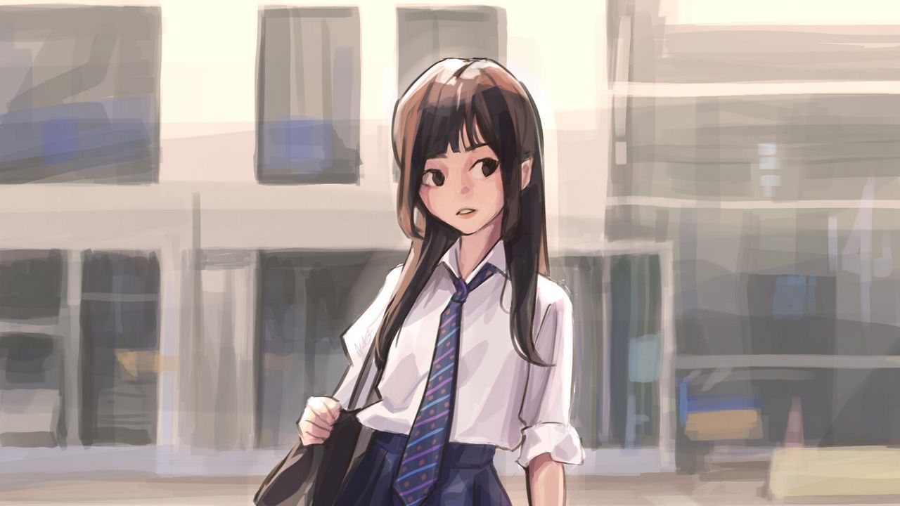 Wallpaper girl, schoolgirl, uniform, anime, art