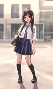 Preview wallpaper girl, schoolgirl, uniform, anime, art