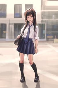 Preview wallpaper girl, schoolgirl, uniform, anime, art