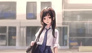 Preview wallpaper girl, schoolgirl, uniform, anime, art