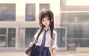Preview wallpaper girl, schoolgirl, uniform, anime, art