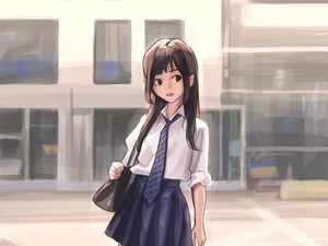 Preview wallpaper girl, schoolgirl, uniform, anime, art