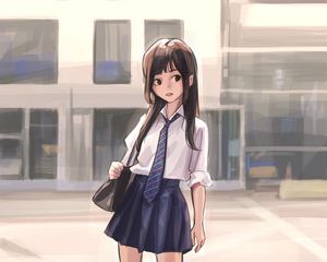 Preview wallpaper girl, schoolgirl, uniform, anime, art