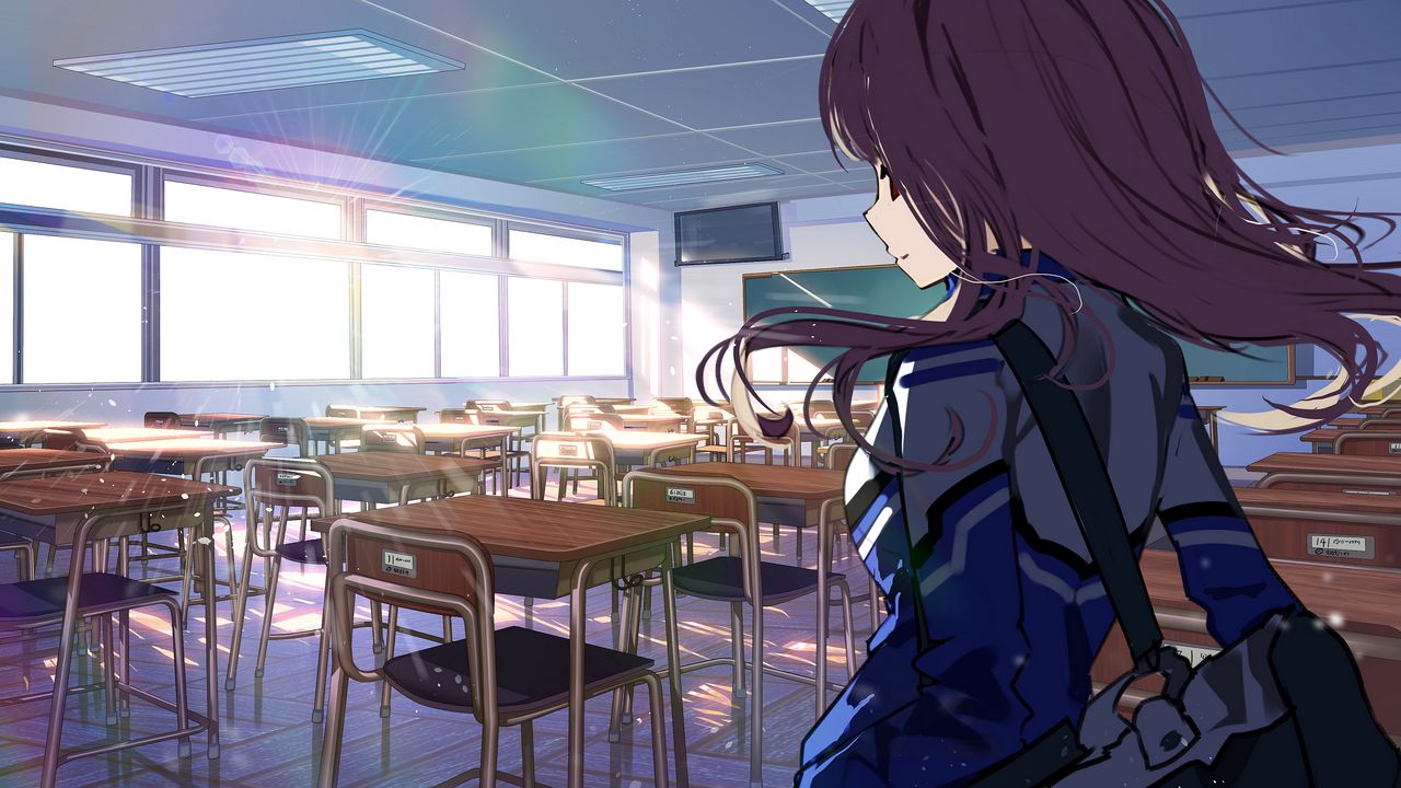 Wallpaper girl, schoolgirl, uniform, school, anime