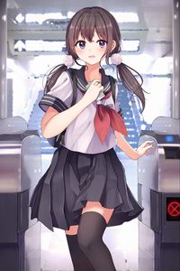 Preview wallpaper girl, schoolgirl, uniform, ponytails, anime