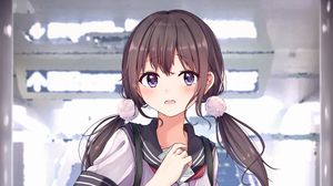 Preview wallpaper girl, schoolgirl, uniform, ponytails, anime