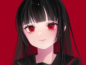 Preview wallpaper girl, schoolgirl, uniform, anime, art, red