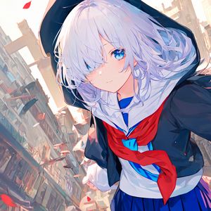 Preview wallpaper girl, schoolgirl, uniform, hood, anime