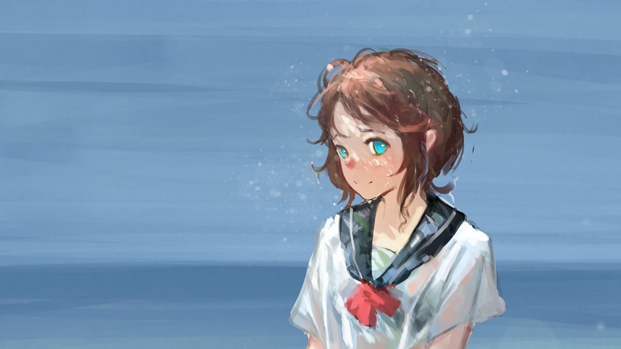Wallpaper girl, schoolgirl, water, wet, anime