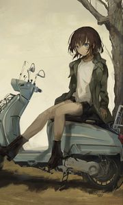 Preview wallpaper girl, scooter, bike, anime, art