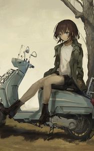 Preview wallpaper girl, scooter, bike, anime, art