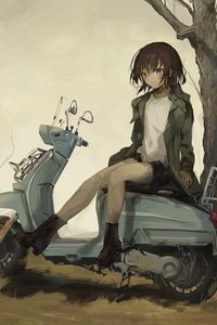 Preview wallpaper girl, scooter, bike, anime, art