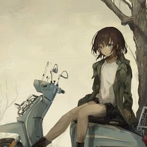 Preview wallpaper girl, scooter, bike, anime, art