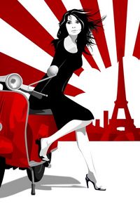 Preview wallpaper girl, scooter, paris, eiffel tower, walk, line