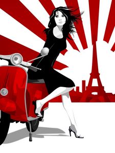 Preview wallpaper girl, scooter, paris, eiffel tower, walk, line