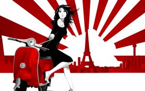 Preview wallpaper girl, scooter, paris, eiffel tower, walk, line