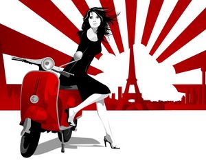 Preview wallpaper girl, scooter, paris, eiffel tower, walk, line