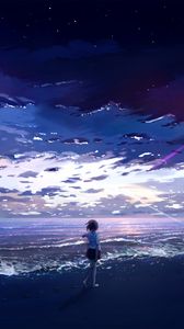 Preview wallpaper girl, sea, beach, anime, art