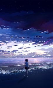 Preview wallpaper girl, sea, beach, anime, art