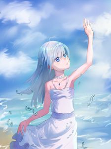 Preview wallpaper girl, sea, beach, drops, anime, art
