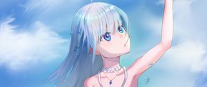 Preview wallpaper girl, sea, beach, drops, anime, art